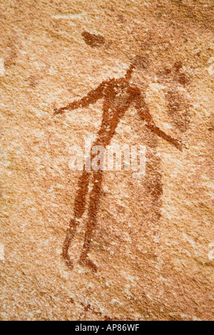 Bemalte Figuren, Mestekawi Höhle, Wüste Gilf Kebir, Ägyptens Western. Stockfoto