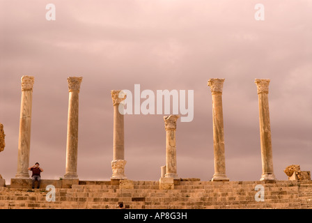 Abschnitt von der Theater-Leptis Magna-Libyen Stockfoto