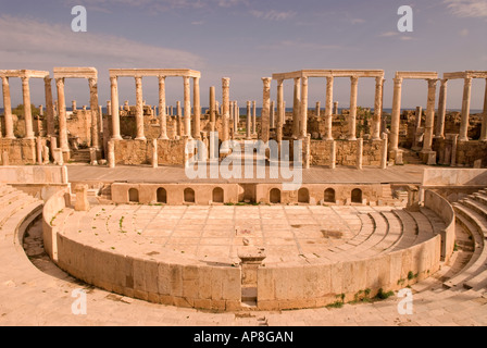 Das Theater, Leptis Magna, Libyen, Nordafrika. Stockfoto