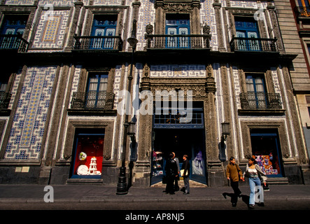 Blauen und weißen Fliesen, Fassade, Haus der Fliesen, Casa de los azuelos, sanborn Restaurant, Mexico City, Distrito Federal, Mexiko Stockfoto
