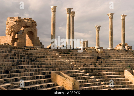 Abschnitt von der Theater-Leptis Magna-Libyen Stockfoto