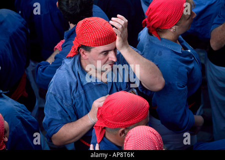 MENSCHLICHE TÜRME TREFFEN IN SANT NARCIS FESTLICHKEITEN IN STADT GIRONA-KATALONIEN-KATALONIEN-SPANIEN Stockfoto