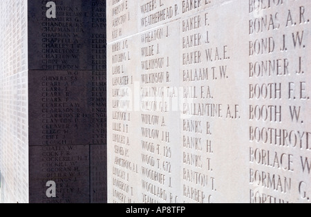 Namen der fehlenden bei Thiepval-Denkmal, das Fehlen des 1. Weltkrieges an der Somme, Frankreich Stockfoto