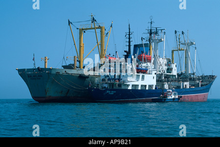 Verankerung der Fischerei Schiff Walvis Bay Namibia 2000 Stockfoto
