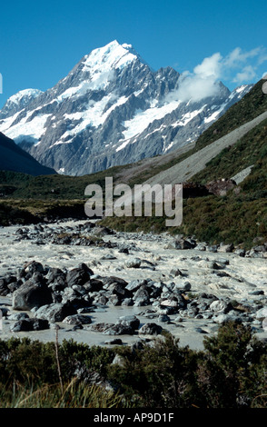 Mt. Cook und Hooker Valley höchster Berg Südalpen Südinsel Neuseeland Stockfoto