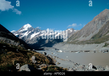 Mt Cook Terminal Seetal Hooker Südinsel Neuseeland Stockfoto