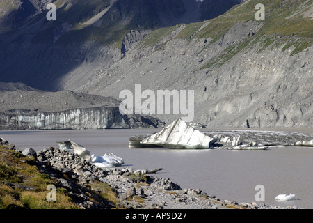 Eisblock Schwimmen im Terminal Lake Mt Cook Hooker Valley Südinsel Neuseeland Stockfoto