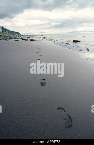 Fußspuren im Sand Homer Alaska Stockfoto