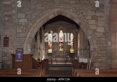 Das Innere der Kirche St Mary the Virgin, Lindisfarne, Northumberland, England, UK. Stockfoto