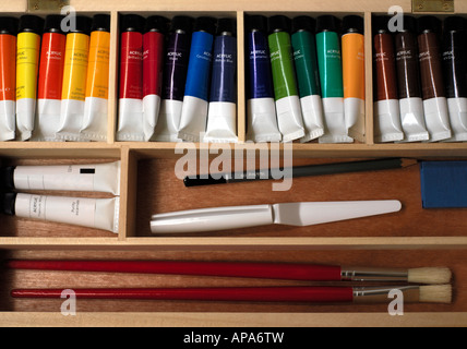 Paint Box Paint Brush Farben Stockfoto