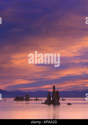 Feurige Morgendämmerung über Tuffstein Türme in Mono Lake Kalifornien Stockfoto