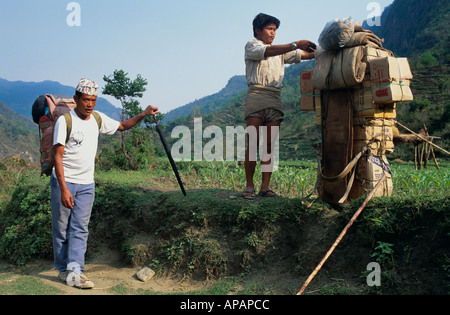 Porters Annapurna Region Himalaya Nepal Asien Stockfoto