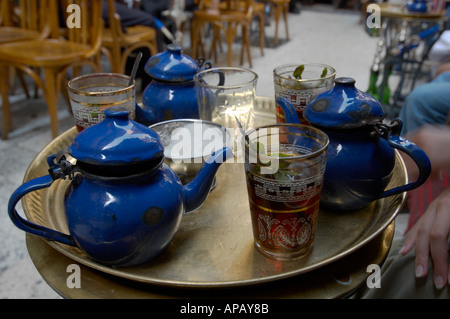 Pfefferminztee in einem Souk Cafe, Kairo, Ägypten Stockfoto