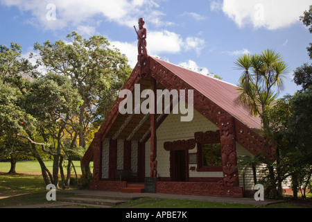 Maori Whare Runanga Marai Waitangi Versammlungshaus in Vertrag Gründen National Reserve New Zealand Stockfoto