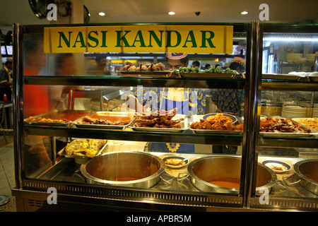 Currys und andere Lebensmittel zum Verkauf an eine Kuala Lumpur stall Portion Nasi Kandar eine beliebte Art des Kochens mit Ursprung in Penang Stockfoto