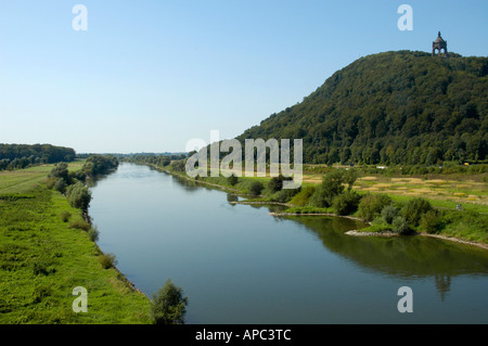 Kaiser Wilhelm Denkmal an der Porta Westfalia auf der Weser, Teutoburger Wald, Nordrhein-Westfalen, Deutschland Stockfoto