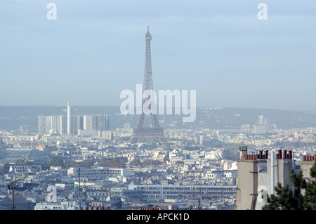 Ein Blick auf den Eiffelturm, von Sacre Cour in Paris Frankreich Stockfoto