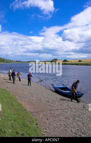 Angeln auf Lachs Fluss Tweed Paxton Scottish Borders Stockfoto