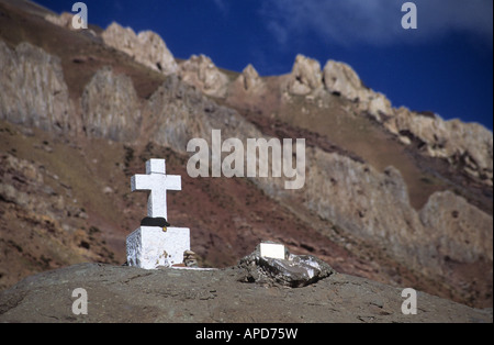 Kletterer Bergfriedhof in Los Puquios in der Nähe von Mt Aconcagua, Argentinien Stockfoto