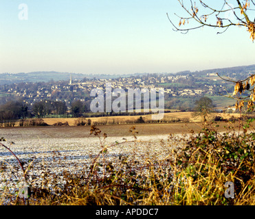 Winter Sonne Blick Richtung Painswick nach einem schlaghagel von Schnee, Cotswolds, Gloucestershire, England, Grossbritannien, Europa Stockfoto