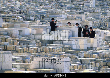 Eine Gruppe von Juden beten, jüdischer Friedhof, Ölberg, Jerusalem, Israel Stockfoto