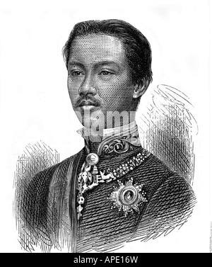 Rama V Chulalongkorn, 20.9. 185-23.10.1910, König von Siam 11.11.238 - 23.10.1910, Porträt, Stahlgravur, 19. Jahrhundert, Stockfoto