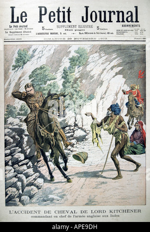 Presse/Medien, Zeitschriften, "Le Petit Journal", Paris, 14 Band, Nummer 680, illustrierte Beilage, Sonntag, 29. November 1903, Titel, "Der Reitunfall von Lord Kitchener", Stockfoto