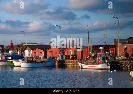 Kleiner Fischerhafen vor Sonnenuntergang Korsør Dänemark Stockfoto