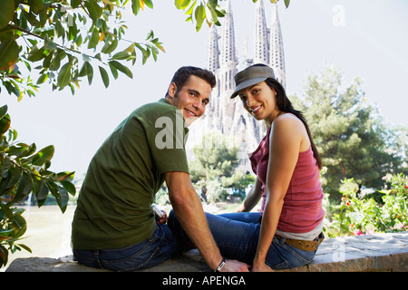 Junges Paar genießen Blick in Barcelona, Porträt Stockfoto