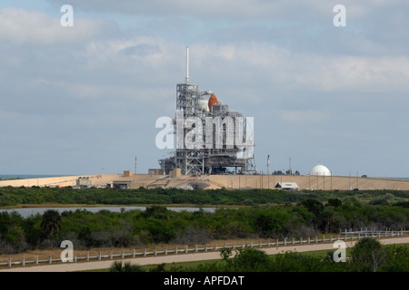 Space Shuttle Atlantis in Position für den Start am Shuttle-Startrampe 39A am Kennedy Space Center, Florida USA Stockfoto