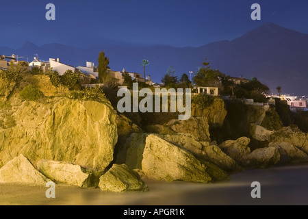 Nacht am Strand, Nerja, Spanien Stockfoto