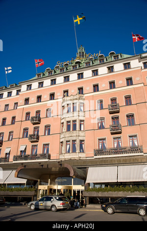 Fassade des berühmten Grand Hotel in Stockholm mit späten Nachmittagssonne im Januar Stockfoto