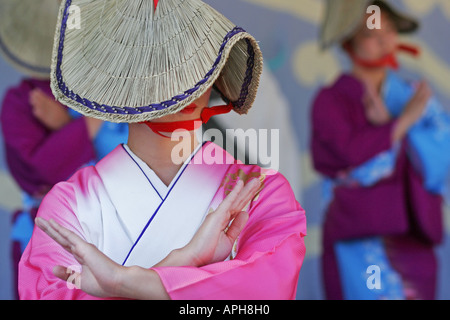 Japanischen Tänzerinnen auf der Bühne während japanische Festival in Vancouver, Kanada Stockfoto