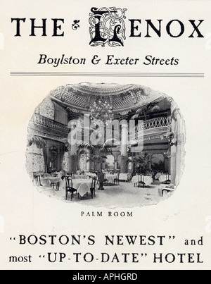 1901-Werbung für The Lenox Hotel in Boston, Massachusetts. Stockfoto