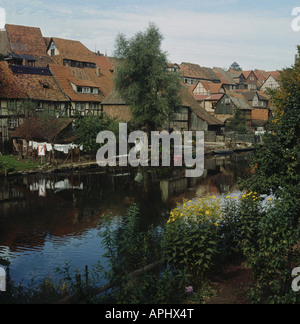Geographie / Reisen, Deutschland, Hessen, Bad Sooden-Allendorf, Überblick, Ansicht, halb - Fachwerkhäuser, Fluss Werra Stockfoto