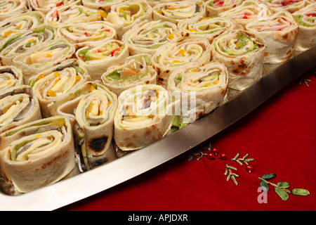 ein Teller voller Snack Size mexikanische wraps Stockfoto