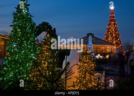 Weihnachtsbäume in LIDO Recreation Center in Riga, Lettland Stockfoto