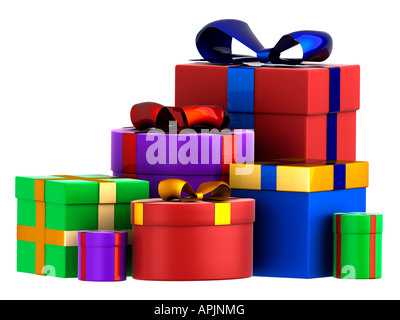 Weihnachtsgeschenke präsentiert Stapel Stapel bunt bunt Stockfoto