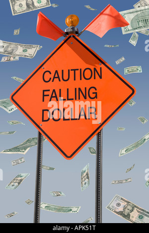 Ein Warnsignal für den fallenden US-Dollar als Metapher für Inflation oder Währung Erniedrigung Stockfoto