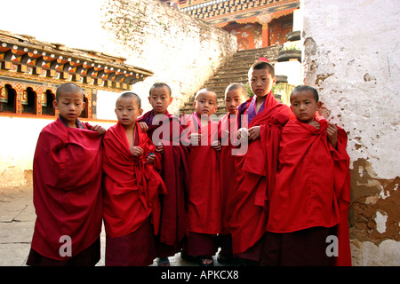 Bhutan Paro Festival Tsechu junge Mönche in den Dzong Stockfoto