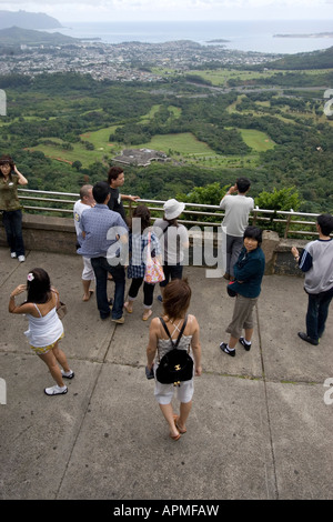 Pali Lookout Ort der Schlacht von Nu'uanu Pali wo Krieger von der Klippe in den Tod Hawaii USA vertrieben wurden Stockfoto