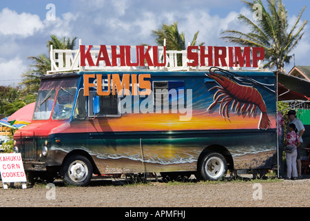 Beliebte Straßenrand gekochten Garnelen stehen Kahuku Garnelen Nordküste Oahu Hawaii USA Stockfoto