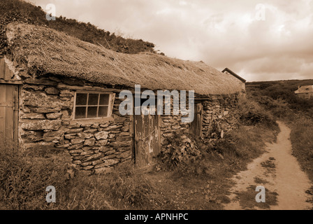 Prussia Cove, Sepia Fischer Hütte in Prussia Cove Cornwall England Stockfoto