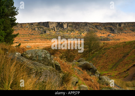 Ansicht der Schauspielerfamilie Felsen oberhalb Schauspielerfamilie Tal auf Hathersage Moor im Peak District National Park in Süd-Yorkshire/Derbyshire Stockfoto