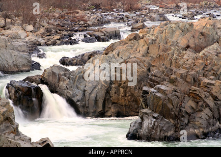 Wildwasser-Stromschnellen und Wasserfälle am Potomac River im Great Falls Park, Virginia, USA Stockfoto