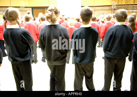 Schüler Kinder Kinder Schüler Montage stehend Stand Schule Englisch britischen Schulbildung Farbe Farbe innen horizontal Stockfoto