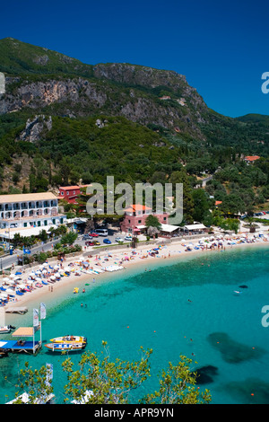 Blick auf eine der Buchten von Paleokastritsa an der Westküste von Korfu Griechenland Stockfoto