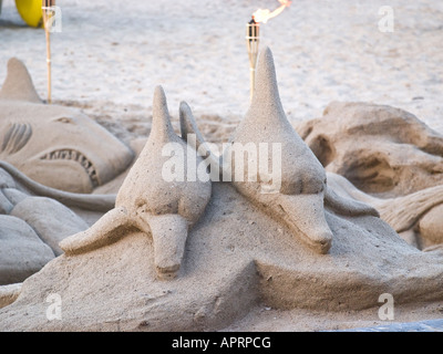 Sandskulpturen am Strand Stockfoto