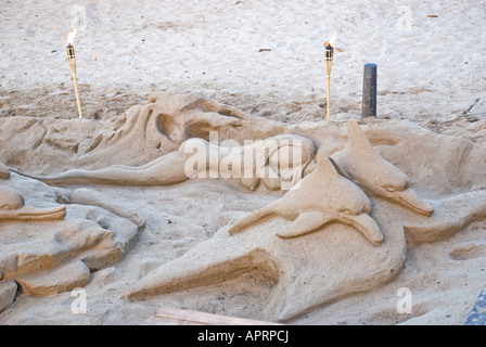 Sandskulpturen am Strand Stockfoto