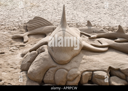 Sandskulpturen am Strand Stockfoto